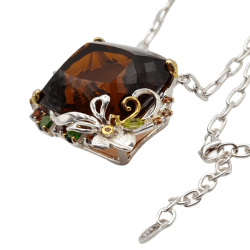 Colier din argint cu cuart coniac 60ct, peridot, granat, crom diopsid si cubic zirconia - Madammi.ro