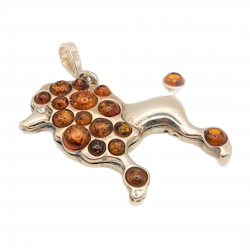 Pandantiv din argint cu montura de chihlimbar baltic si cubic zirconia- caine poodle