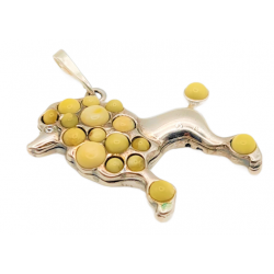 Pandantiv din argint cu montura de chihlimbar butterscotch si cubic zirconia- caine poodle