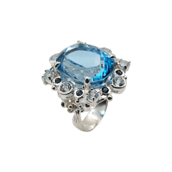 Inel argint cu topaz albastru 28ct si safir - Madammi.ro