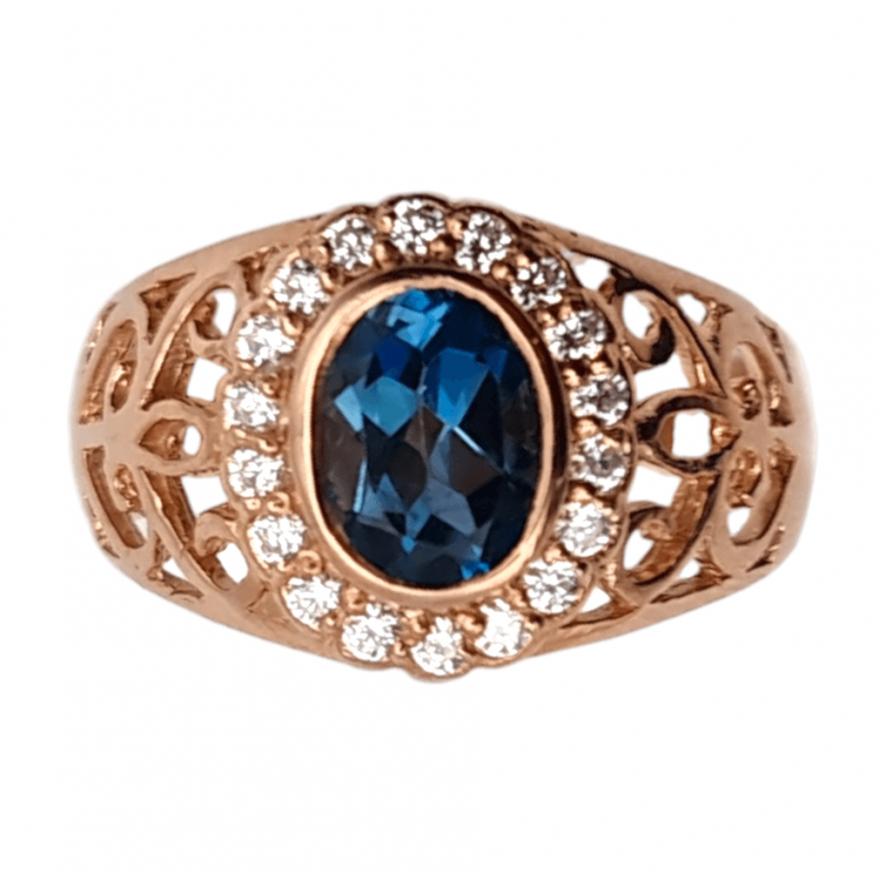Inel din argint cu blue topaz si cz - model marchiza - Madammi.ro Inel din argint cu blue topaz si cz - model marchiza - Madammi.ro