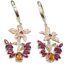 Cercei din argint cu citrin, rodolit, ametist si cubic zirconia - floare de crin- Madammi.ro