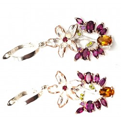 Cercei din argint cu citrin, rodolit, ametist si cubic zirconia - floare de crin- Madammi.ro