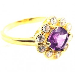 Inel din argint cu ametist si cubic zirconia-floare-Madammi.ro