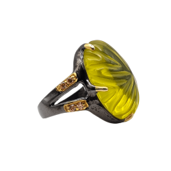 Inel din argint cu cuart lemon gravat 35ct  - Madammi.ro