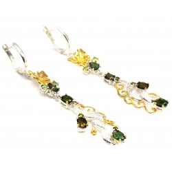 Cercei din argint cu montura de opal negru, peridot si cubic zirconia- fluturi