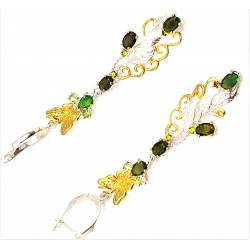 Cercei din argint cu montura de opal negru, peridot si cubic zirconia- fluturi