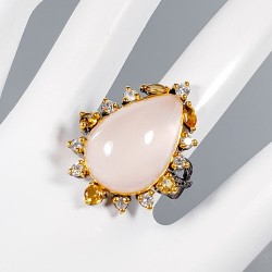 Inel din argint cu cuart roz, citrin si cubic zirconia de la Madammi.ro