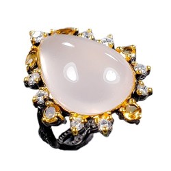 Inel din argint cu cuart roz, citrin si cubic zirconia de la Madammi.ro