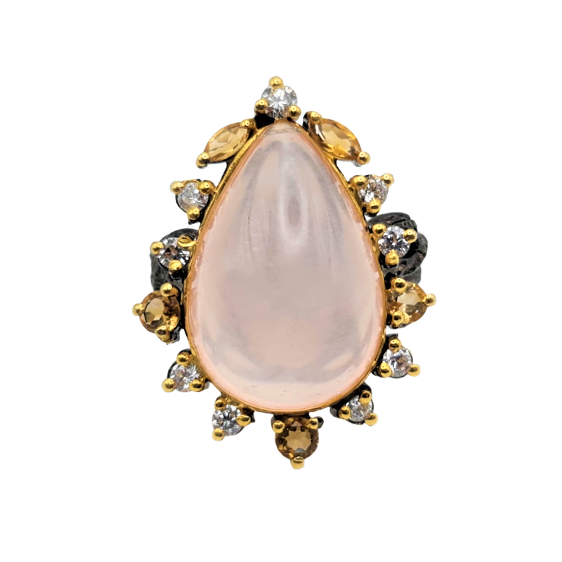 Inel din argint cu cuart roz, citrin si cubic zirconia de la Madammi.ro