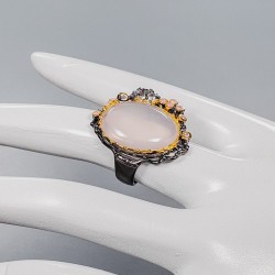 Inel din argint cu cuart roz, safir, blue topaz si turmalina - Madammi.ro