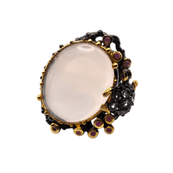 Inel din argint cu cuart roz, safir, blue topaz si turmalina - Madammi.ro