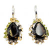 Cercei din argint cu montura de cuart fumuriu, peridot si cubic zirconia