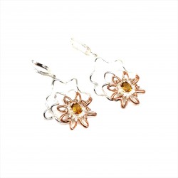 Cercei din argint cu montura de citrin si cubic zirconia - floare