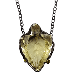 Colier din argint cu pandant cu cuart lemon gravat si cz - Madammi.ro