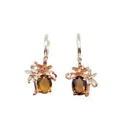 Cercei din argint cu montura de cuart coniac si blue topaz- floare de colt - Madammi.ro