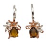 Cercei din argint cu montura de cuart coniac si blue topaz- floare de colt - Madammi.ro