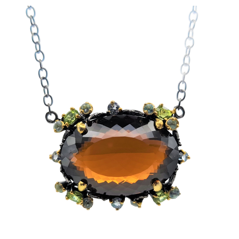 Colier din argint cu pandant cu cuart coniac 58ct, peridot si blue topaz -Madammi.ro Colier din argint cu pandant cu cuart coniac 58ct, peridot si blue topaz -Madammi.ro