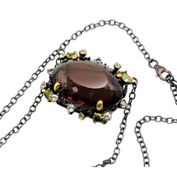 Colier din argint cu pandant cu cuart coniac 58ct, peridot si blue topaz -Madammi.ro