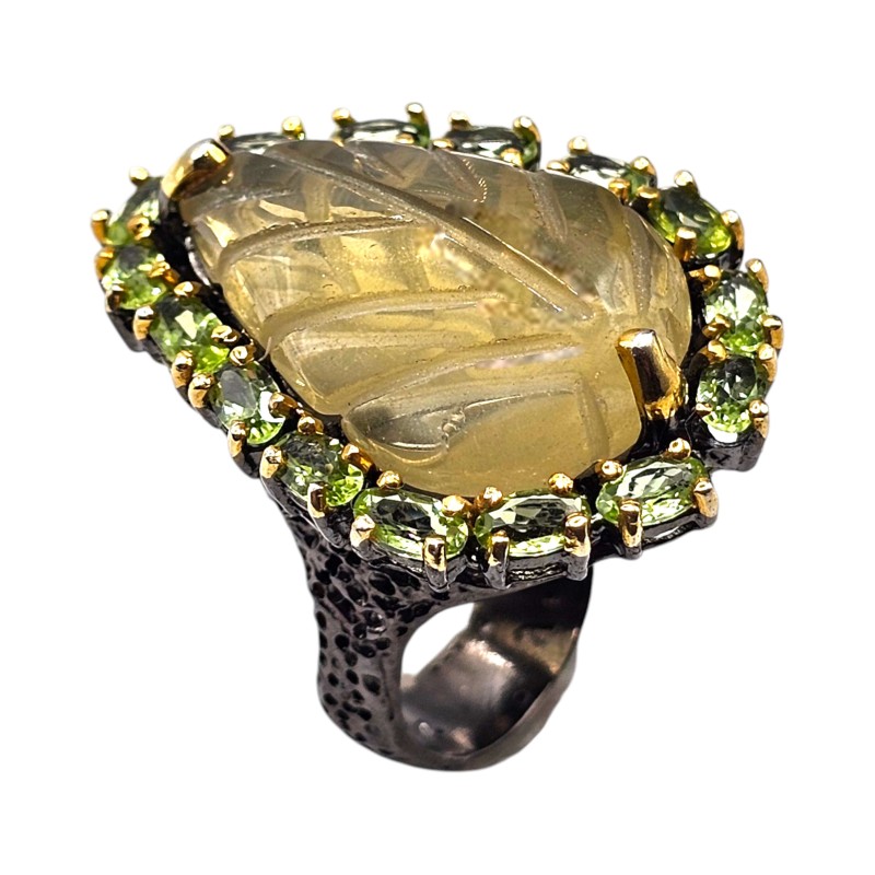 Inel din argint cu cuart lemon gravat 38ct - Madammi.ro
