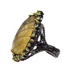 Inel din argint cu cuart lemon gravat 38ct - Madammi.ro