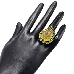 Inel din argint cu cuart lemon gravat 38ct - Madammi.ro