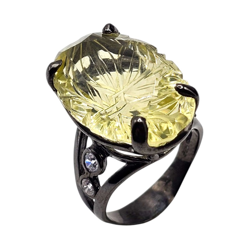 Inel din argint cu cuart lemon gravat 28ct - Madammi.ro