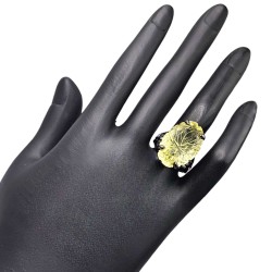 Inel din argint cu cuart lemon gravat 28ct - Madammi.ro