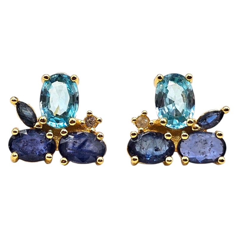 Cercei din argint cu zircon si safir - Madammi.ro