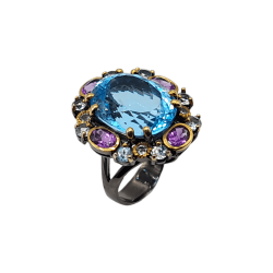Inel argint cu topaz albastru 28ct si ametist- Madammi.ro