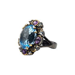 Inel argint cu topaz albastru 28ct si ametist- Madammi.ro