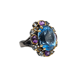 Inel argint cu topaz albastru 28ct si ametist- Madammi.ro