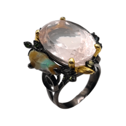 Inel din argint cu cuart roz, opal, peridot si crom diopsid - Madammi.ro