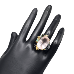 Inel din argint cu cuart roz, opal, peridot si crom diopsid - Madammi.ro