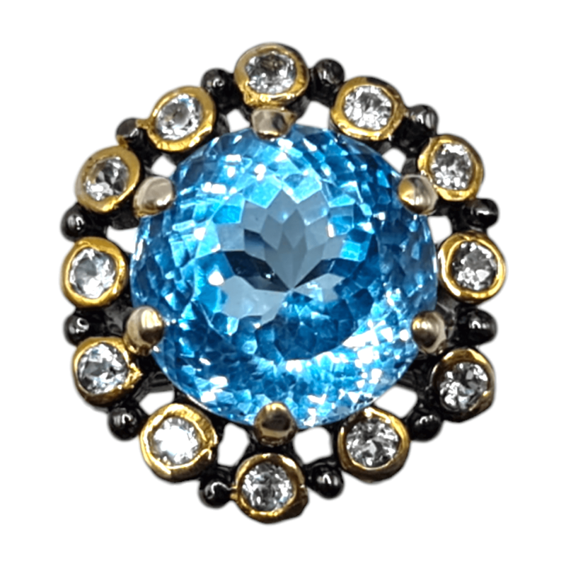 Inel argint cu swiss blue topaz si white topaz  - Madammi.ro