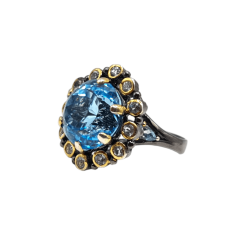 Inel argint cu swiss blue topaz si white topaz  - Madammi.ro
