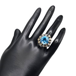 Inel argint cu swiss blue topaz si white topaz  - Madammi.ro