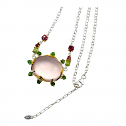 Colier din argint cu pandant cu cuart cabochon - Madammi.ro