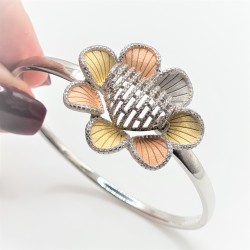 Bratara din argint placata cu aur de 14k si rodiu- floare -inima