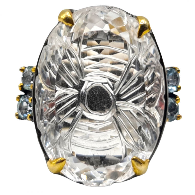 Inel din argint cu montura de cuart hialin si topaz - Madammi.ro Inel din argint cu montura de cuart hialin si topaz - Madammi.ro