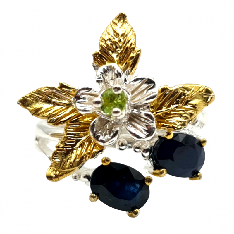 Inel din argint cu safir si peridot - Madammi.ro