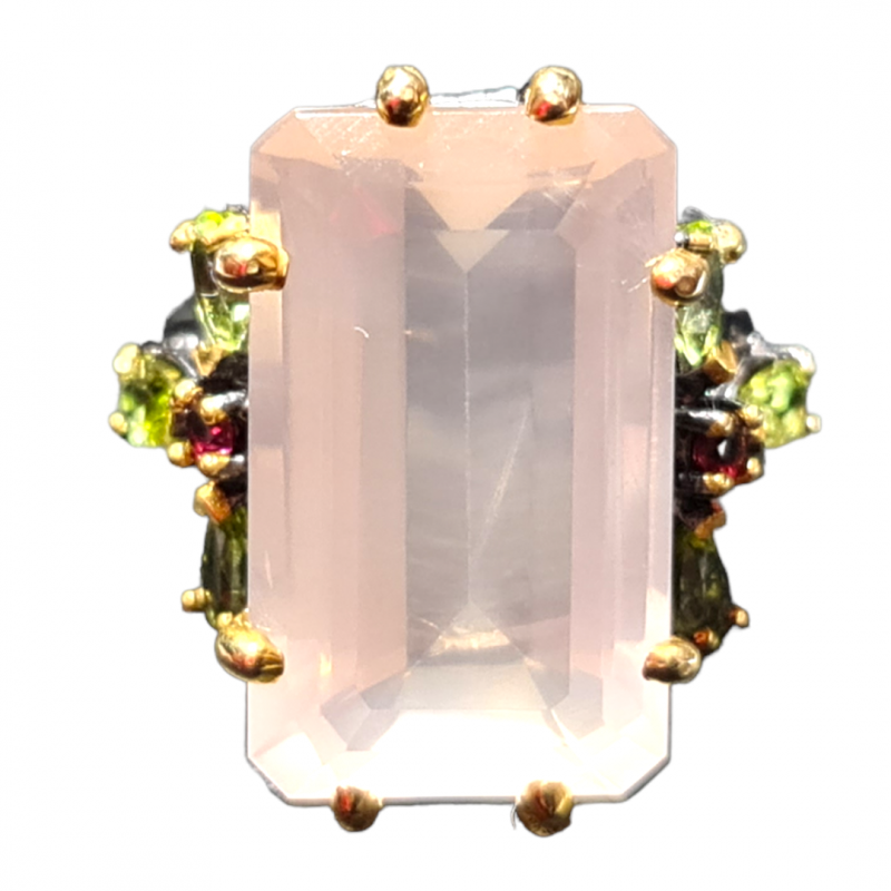 Inel din argint cu montura de cuart roz, peridot si rodolit - Madammi.ro Inel din argint cu montura de cuart roz, peridot si rodolit - Madammi.ro