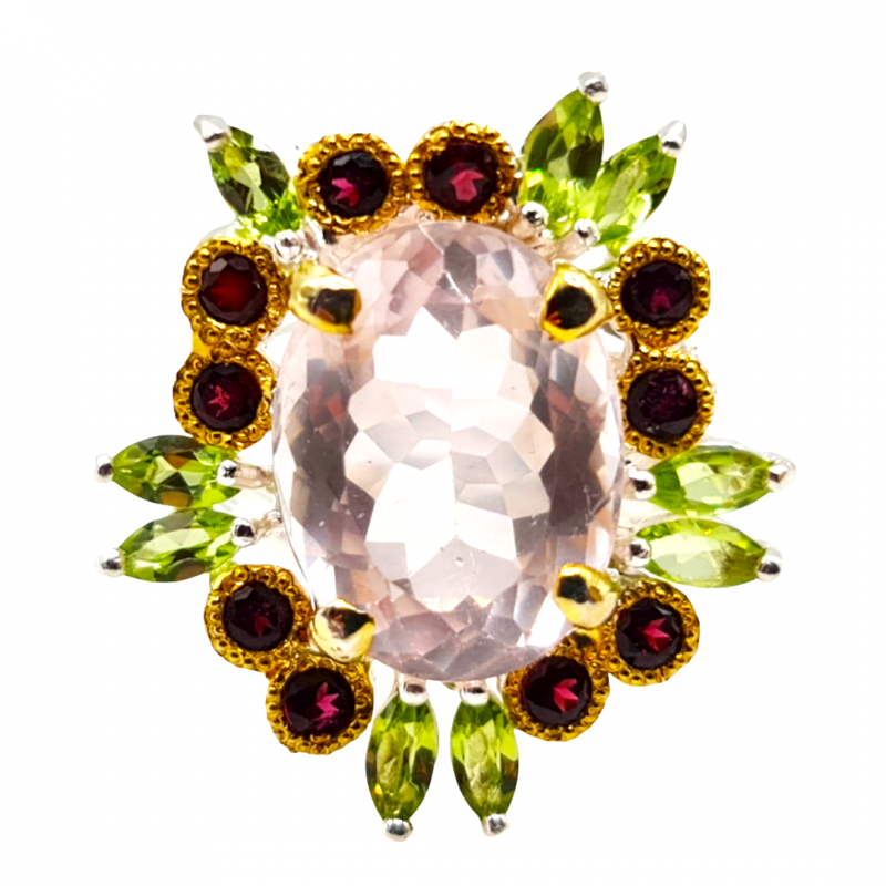 Inel din argint cu cuart roz, rodolit si peridot - Madammi.ro Inel din argint cu cuart roz, rodolit si peridot - Madammi.ro