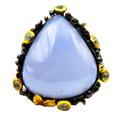 Inel din argint cu blue calcedonie si blue topaz - inima