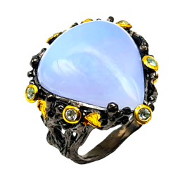 Inel din argint cu blue calcedonie si blue topaz - inima - Madammi.ro