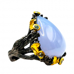 Inel din argint cu blue calcedonie si blue topaz - inima - Madammi.ro