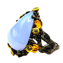 Inel din argint cu blue calcedonie si blue topaz - inima - Madammi.ro