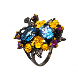 Inel din argint cu montura de blue topaz si ametist - Madammi.ro