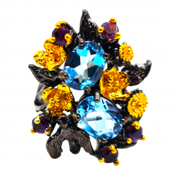 Inel din argint cu montura de blue topaz si ametist - Madammi.ro