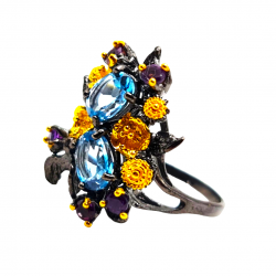 Inel din argint cu montura de blue topaz si ametist - Madammi.ro